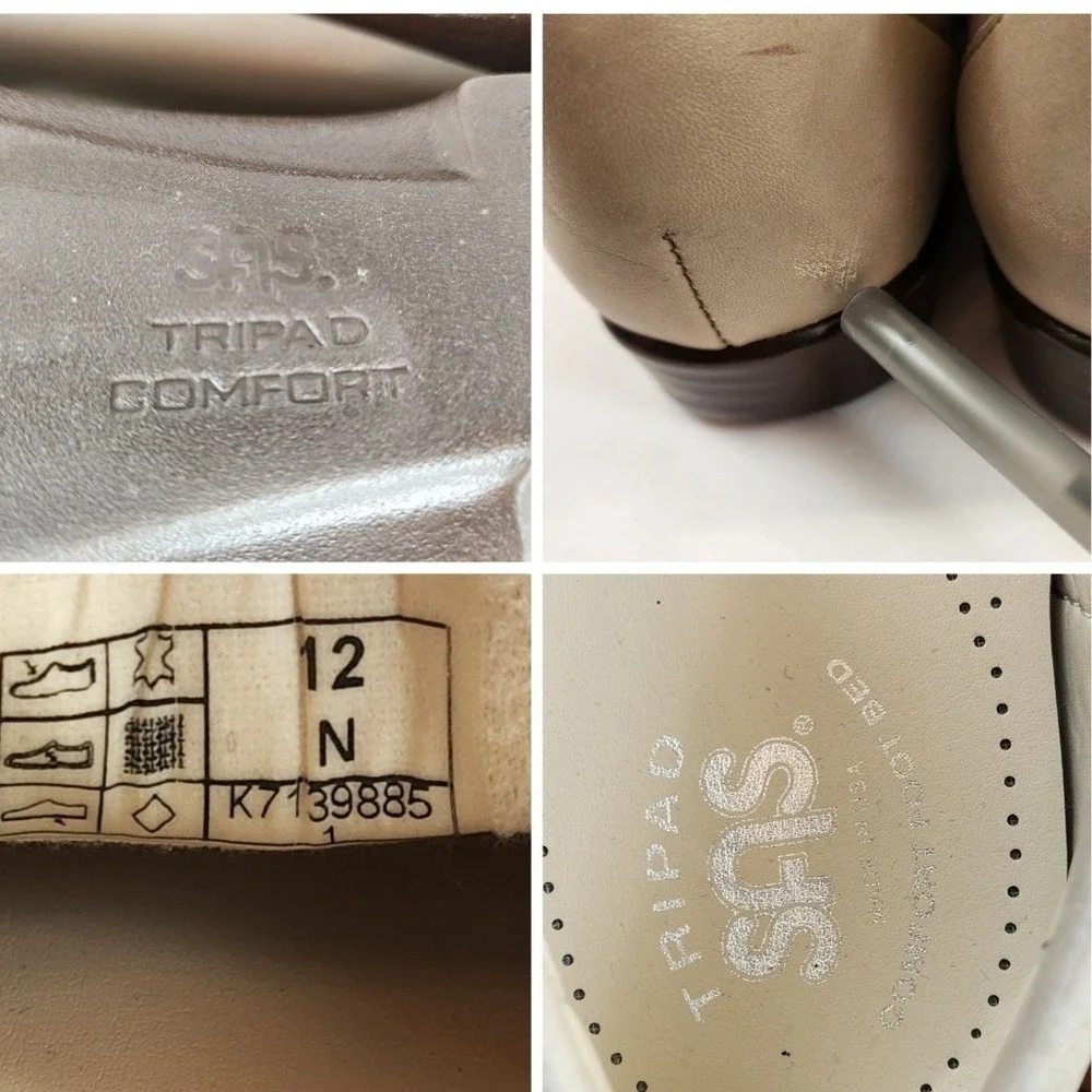 SAS Shoes Tripad Comfort Footbed Loafers Womens Size 12 N Beige Leather Slip On‎